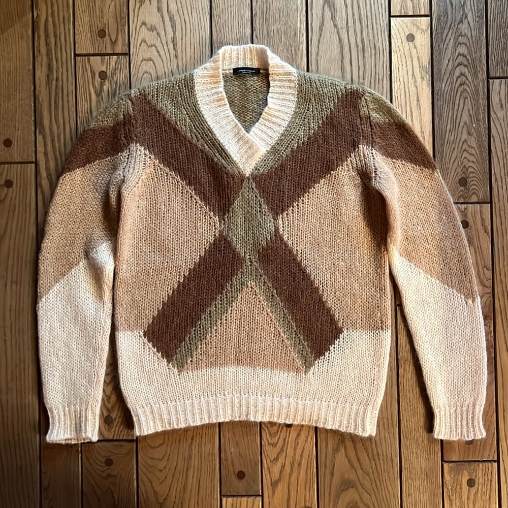 Roberto Collina Men’s Nude, Beige and Brown Hand Knit Sweater Made in Italy.